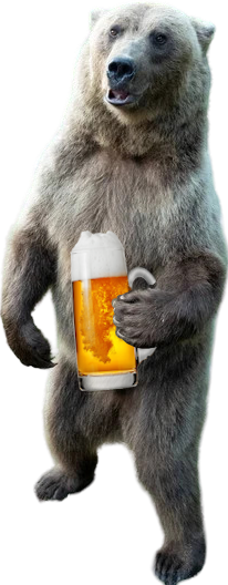 A bear holding a beer